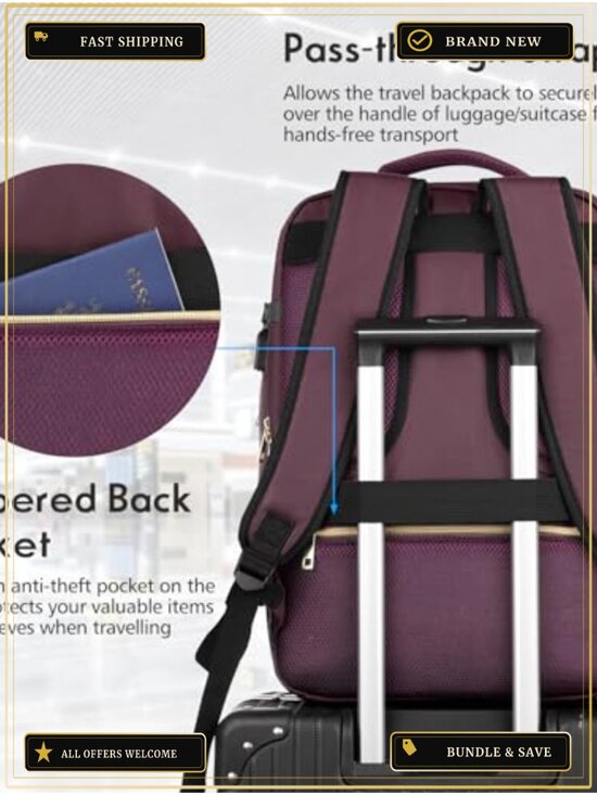 Large Travel Backpack Women Flight Approved Carry On Water Resistant Anti-Theft main image 4